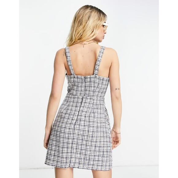 Abercrombie & Fitch Plaid Tweed Mini Dress Navy Cream Tan Small Sheath Shift - Picture 2 of 8